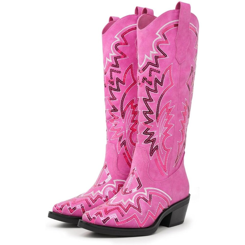 Stylish Pink Western Heeled Boots